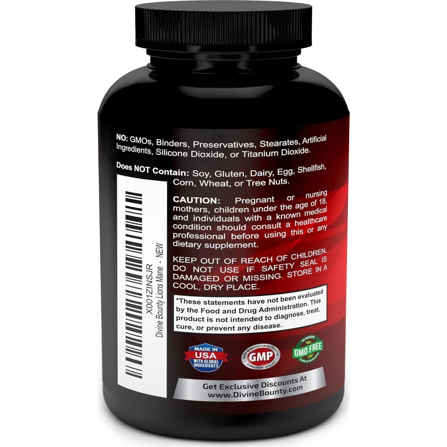 Cápsulas de Hongo Melena de León Orgánico Divine Bounty 1800mg - 90 Unidades