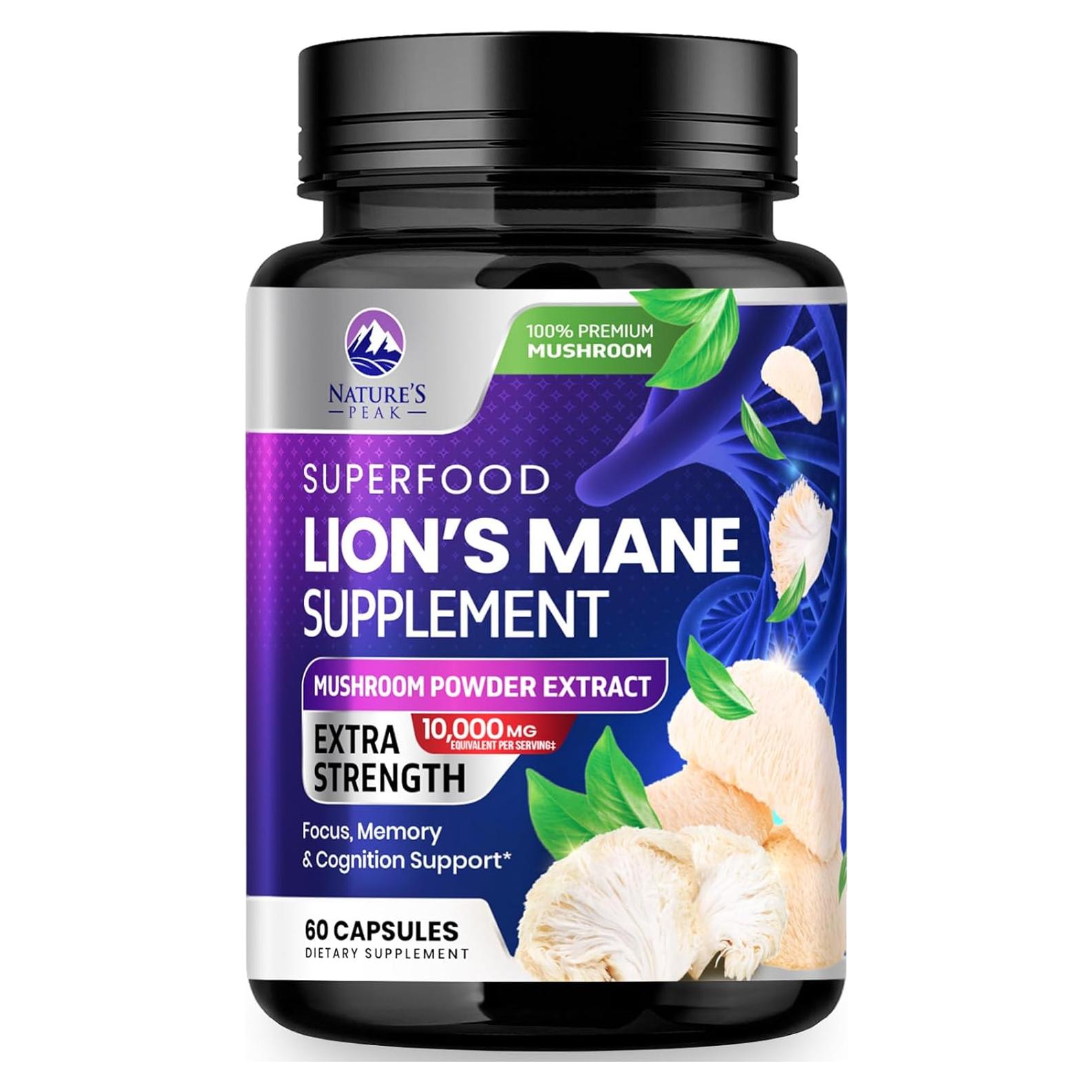 Cápsulas de Hongo Melena de León Nature's Peak 10,000mg 60u