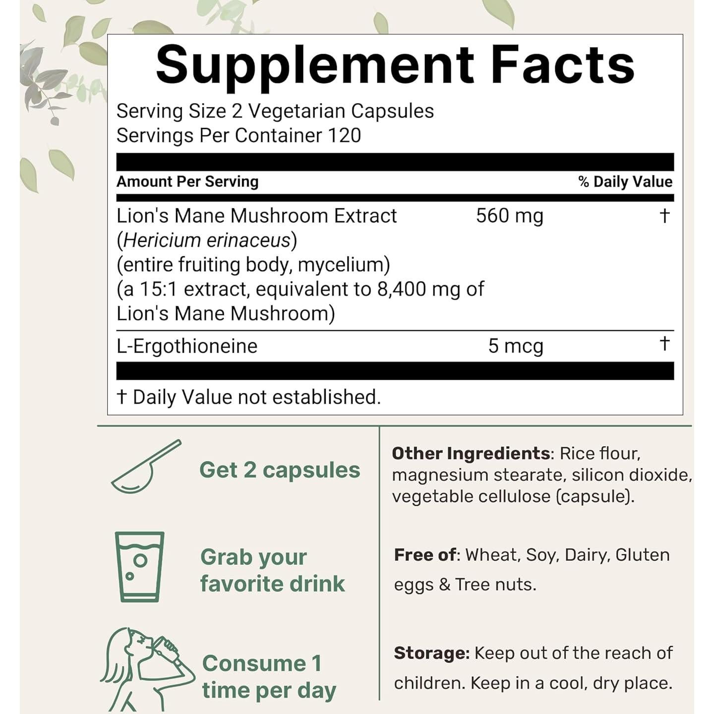 Cápsulas Veganas de Melena de León Micro Ingredients 240 Unidades