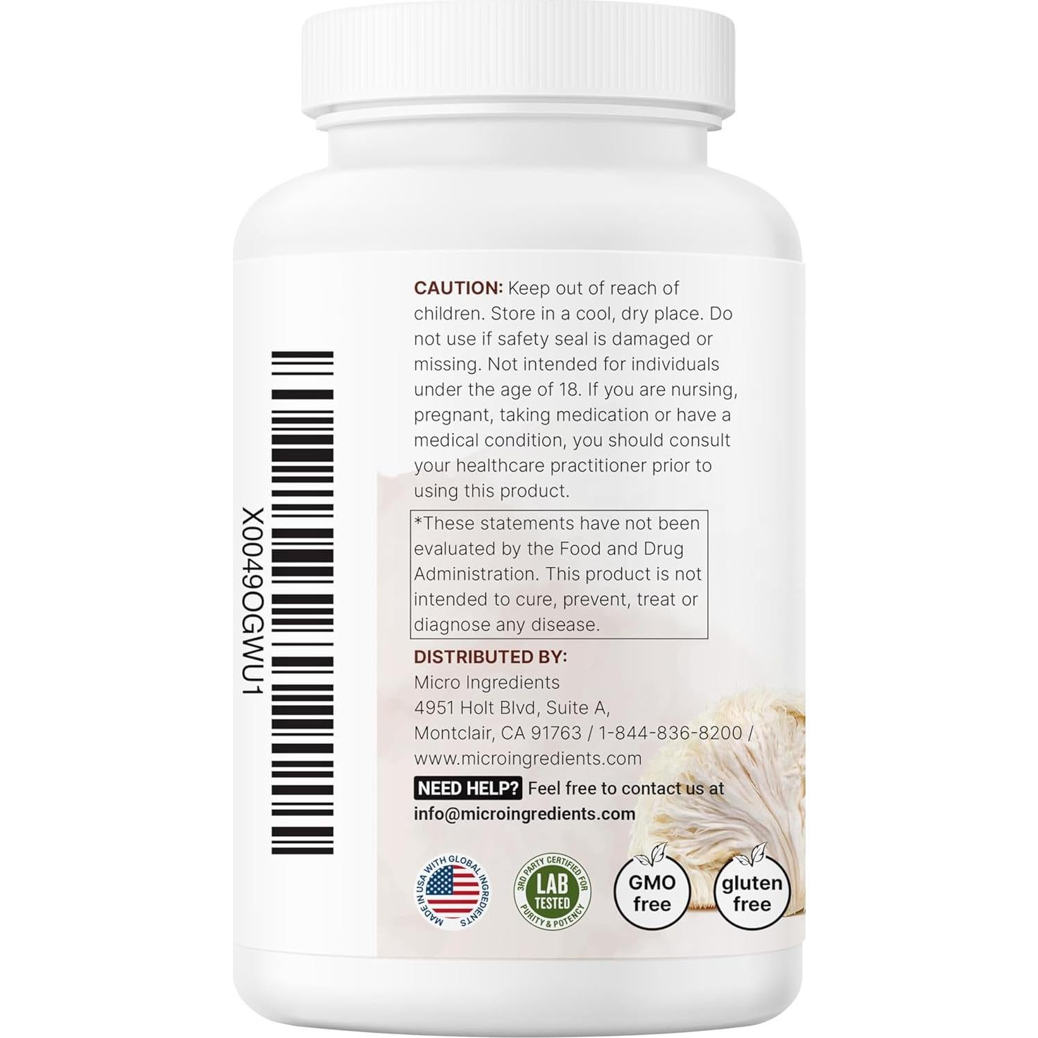 Cápsulas Veganas de Melena de León Micro Ingredients 240 Unidades