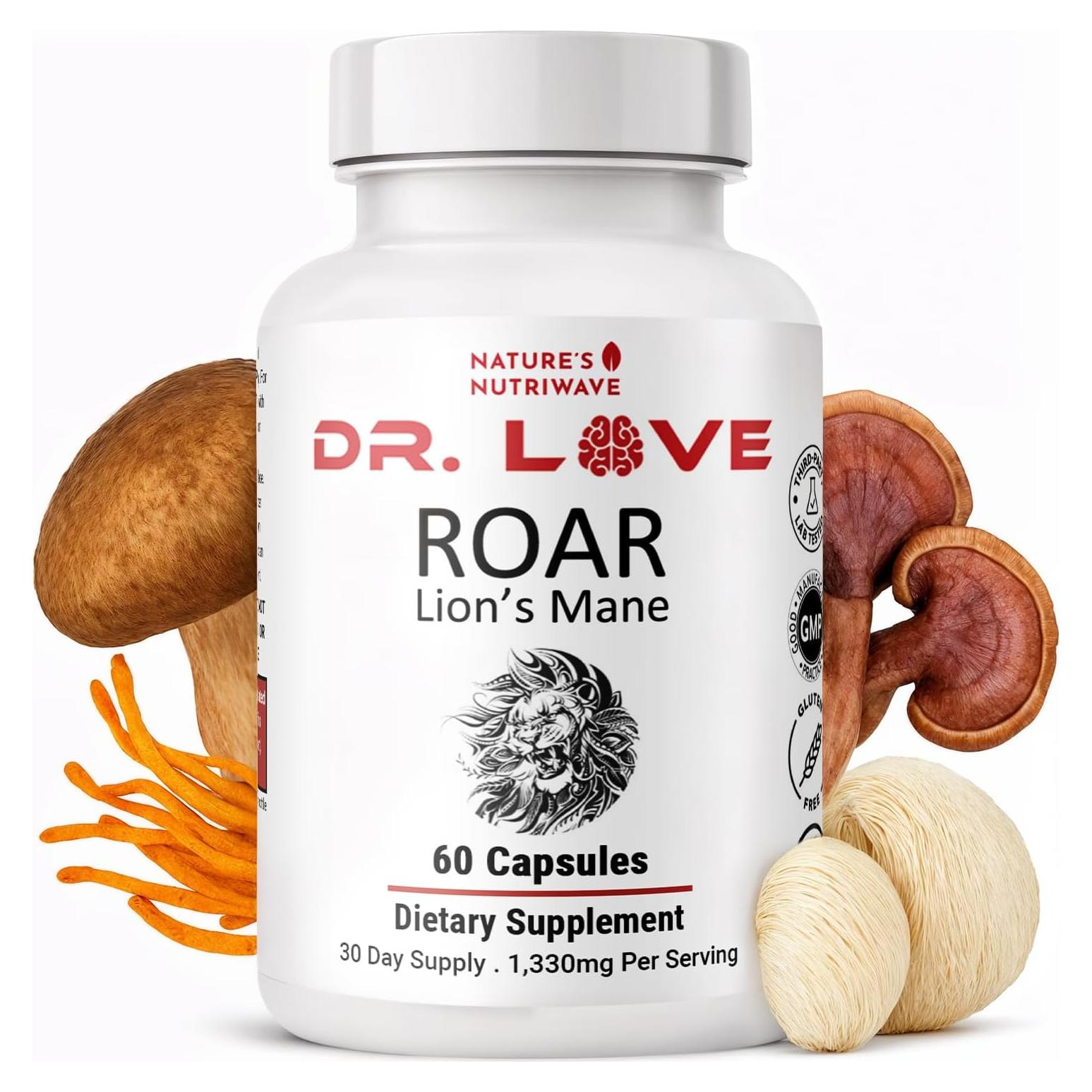 Suplemento Vegano de Hongo Melena de León Dr. Love Roar - 60 Cápsulas