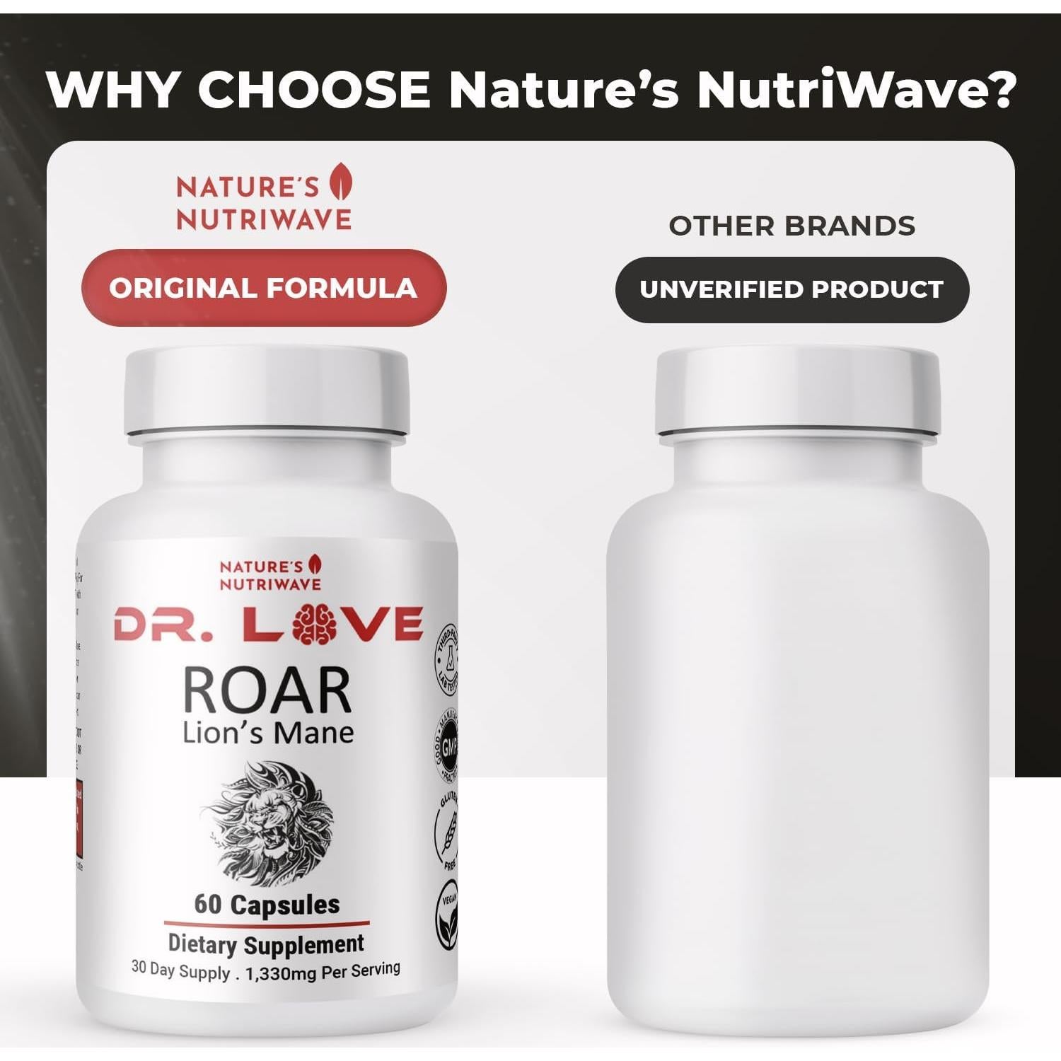 Suplemento Vegano de Hongo Melena de León Dr. Love Roar - 60 Cápsulas