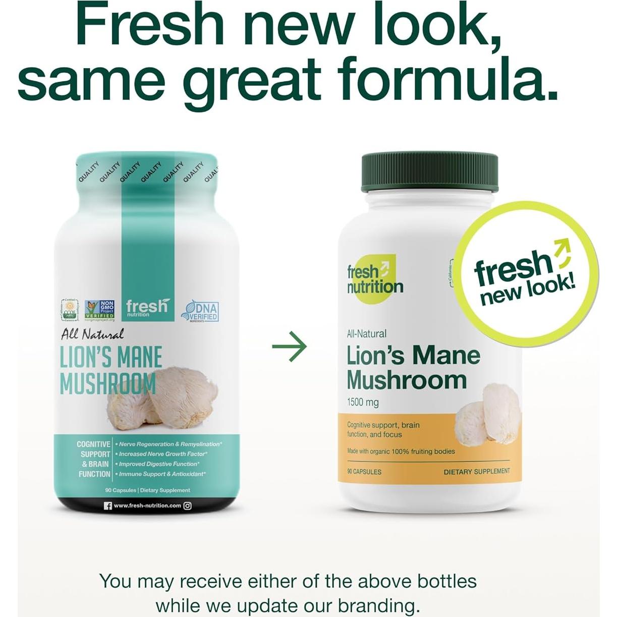 Cápsulas de Hongo Melena de León Orgánico Fresh Nutrition 1500mg