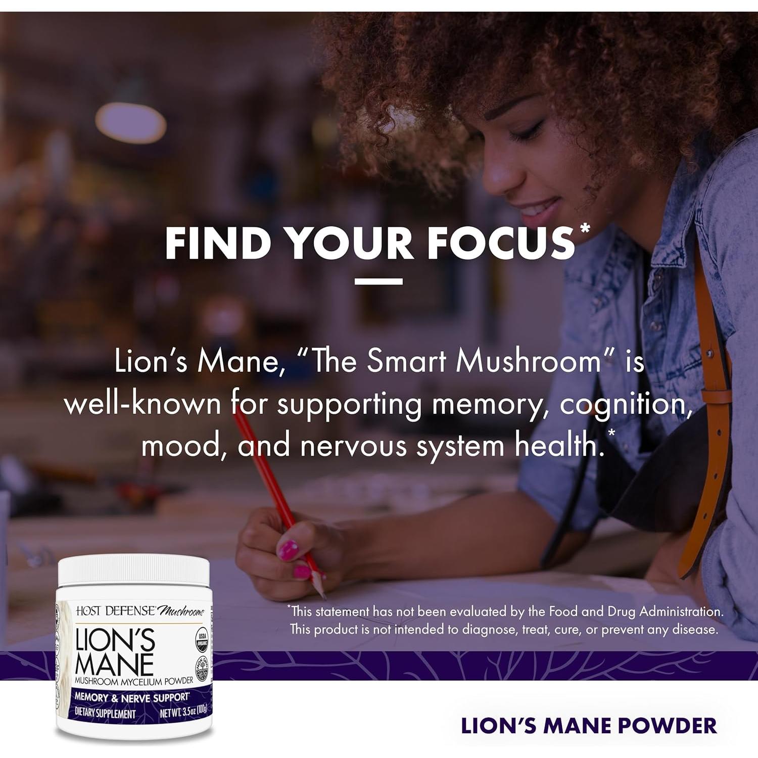 Polvo de Melena de León Host Defense 99.22 g - Suplemento Cerebral