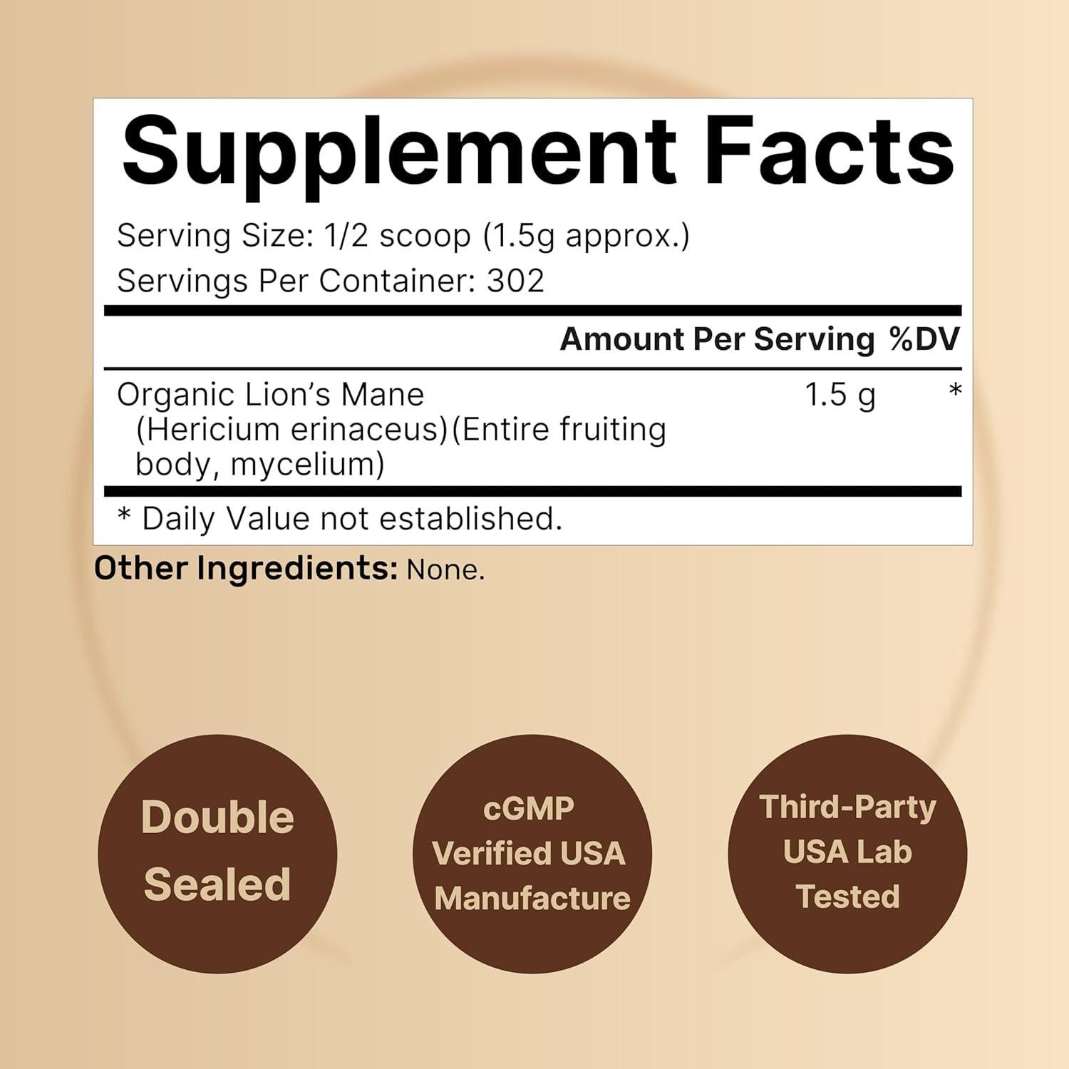 Polvo de Melena de León Orgánico NatureBell 1500mg 0.45kg