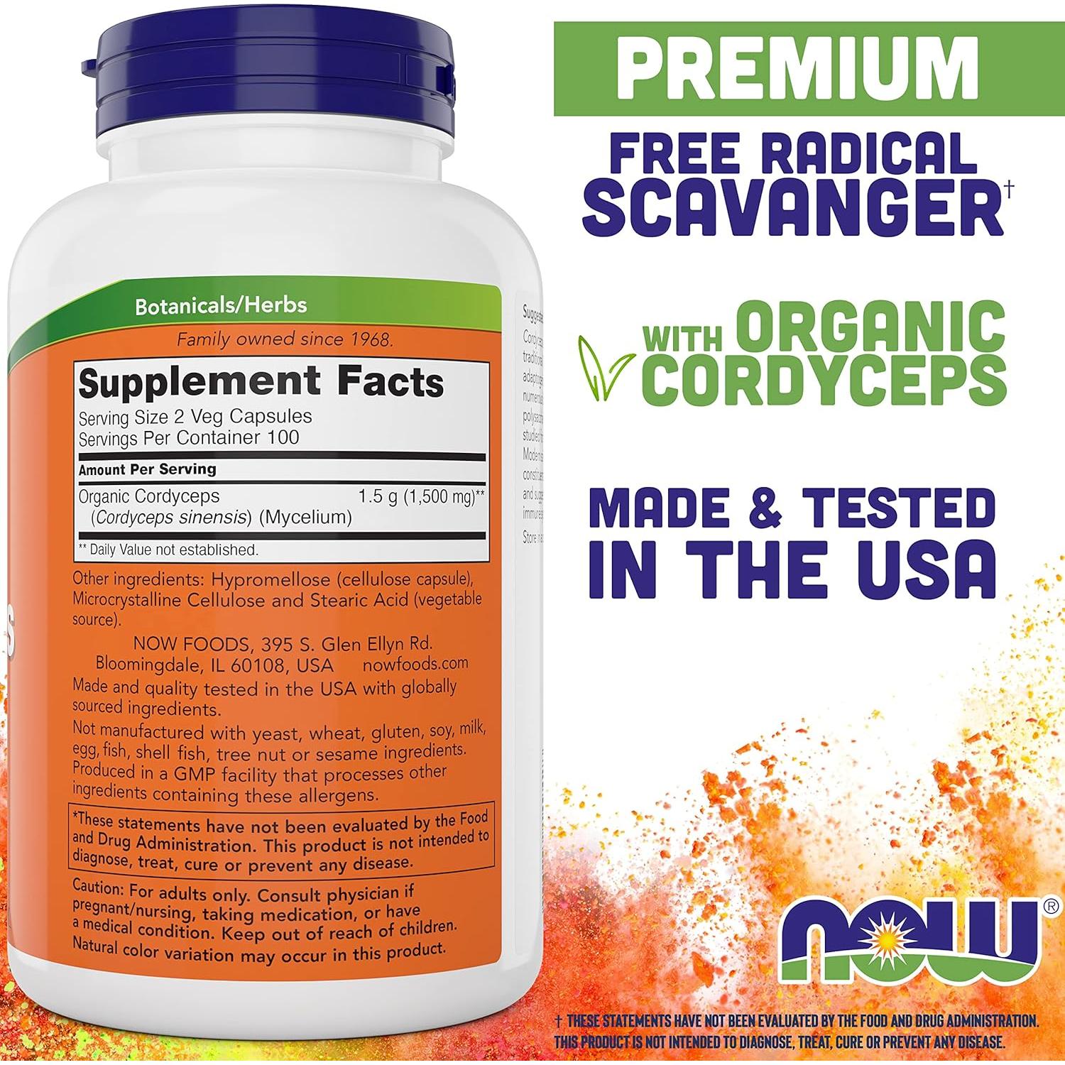 NOW Foods Cordyceps 750mg 200 Cápsulas Veganas - Suplemento Energizante