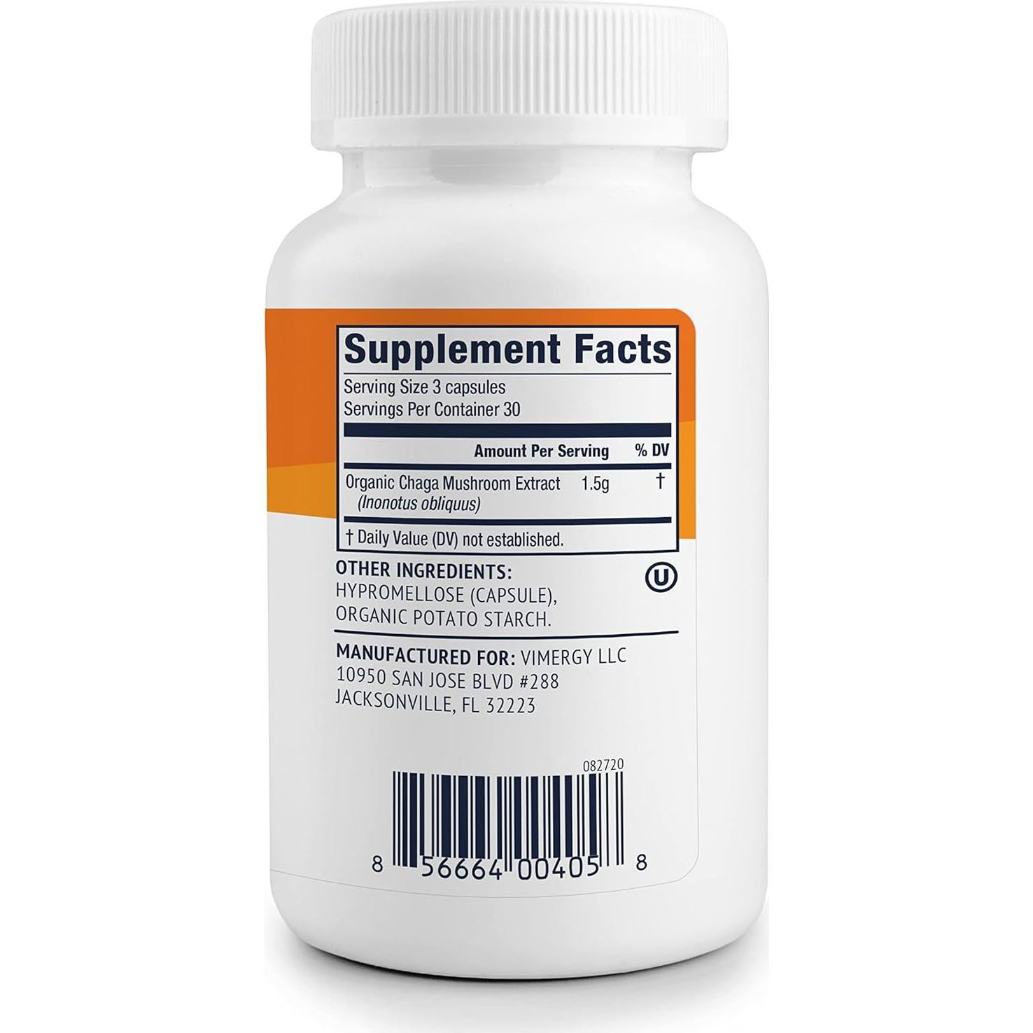 Cápsulas de Chaga Vimergy - Superfood Antioxidante - 90 Unidades