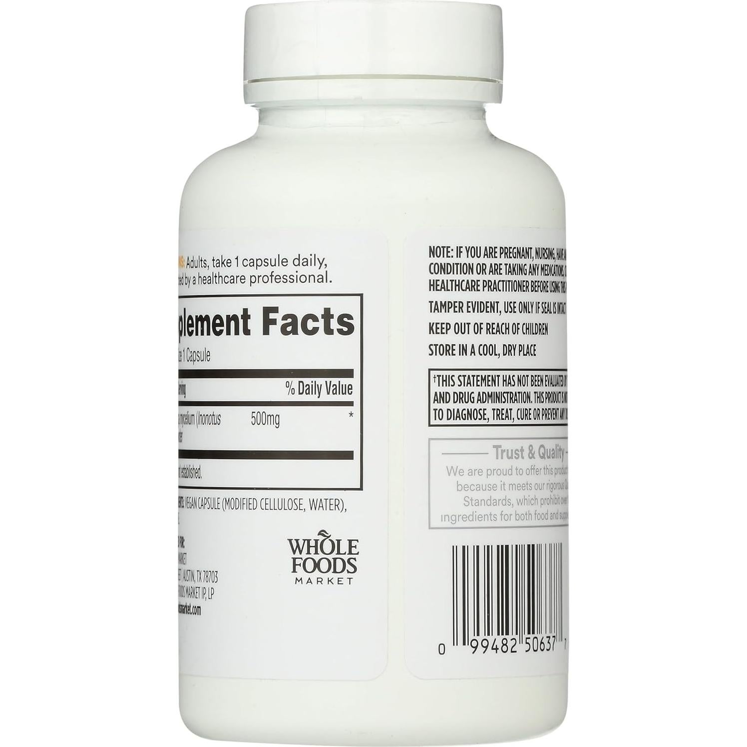 Suplemento de Chaga 365 Whole Foods 90 Cápsulas 81.65g