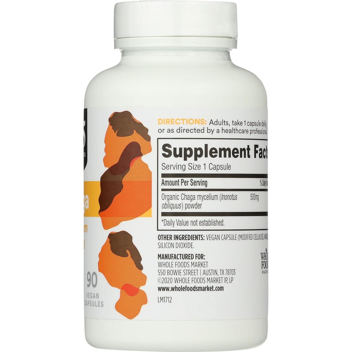 Suplemento de Chaga 365 Whole Foods 90 Cápsulas 81.65g