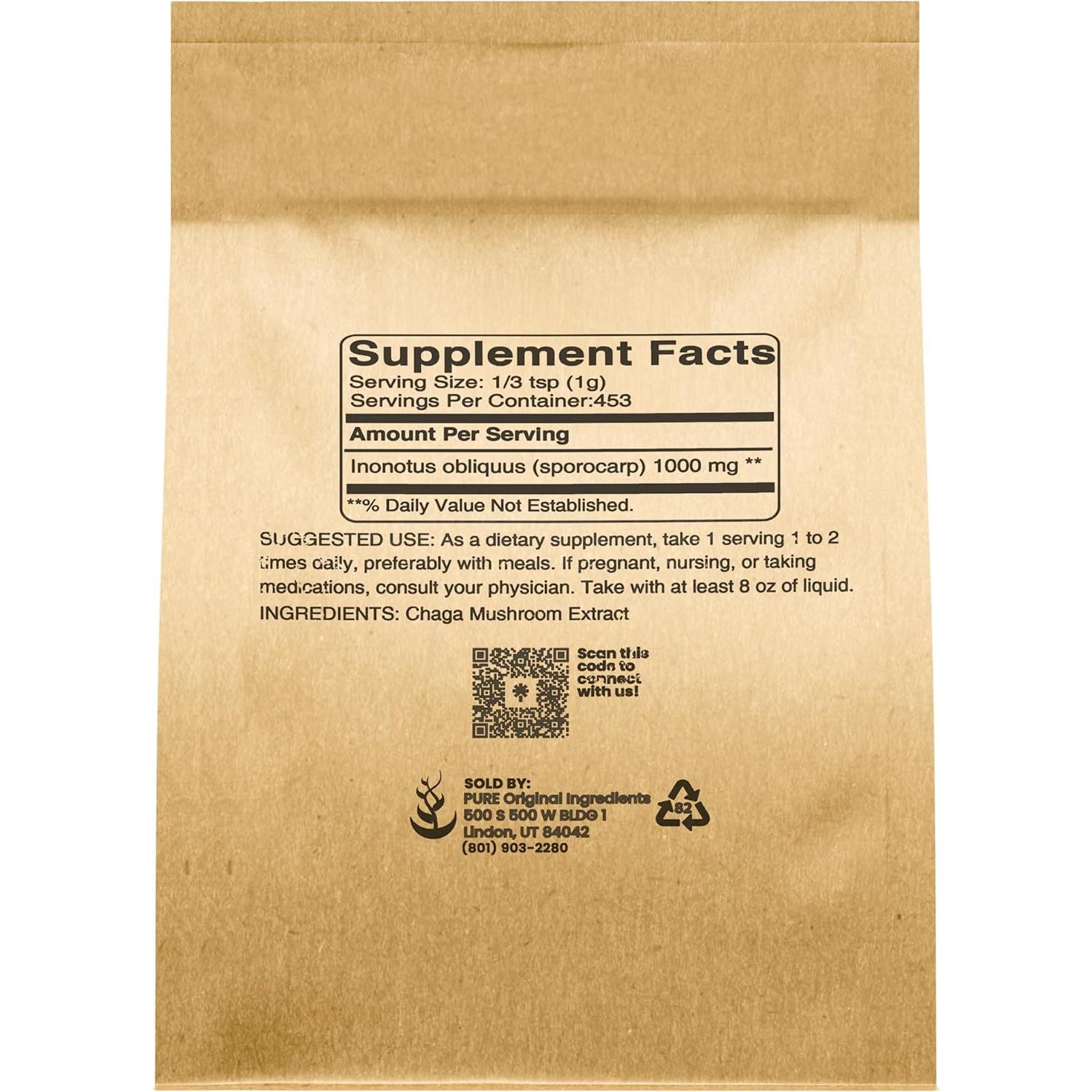 Extracto de Chaga 454g - Ingredientes Originales Puros