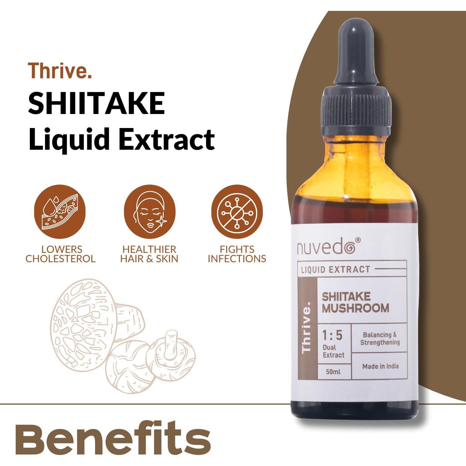 Extracto Líquido de Champiñón Shiitake Nuvedo 50ml Suplemento Herbal