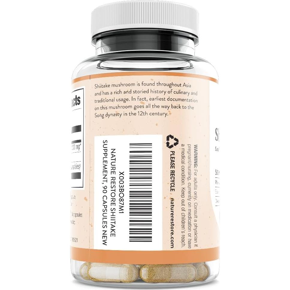 Suplemento Shiitake Nature Restore 90 Cápsulas 500mg 30% Polisacáridos