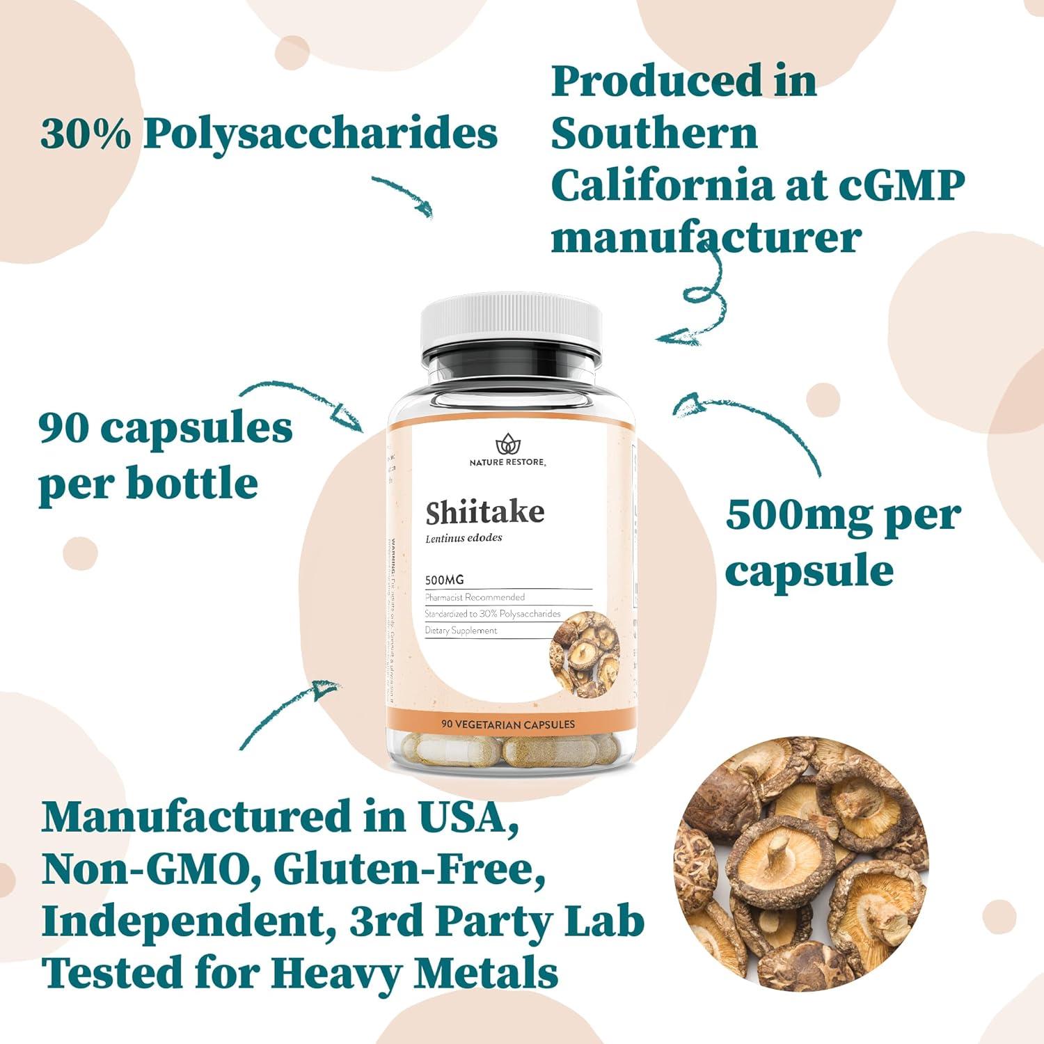 Suplemento Shiitake Nature Restore 90 Cápsulas 500mg 30% Polisacáridos