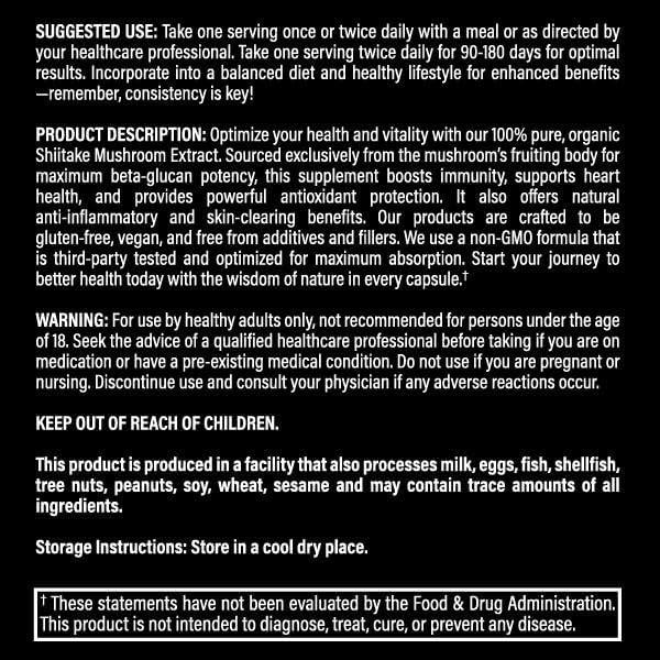 Cápsulas de Shiitake Orgánico Muther Mushroom 300mg - 100% Puro