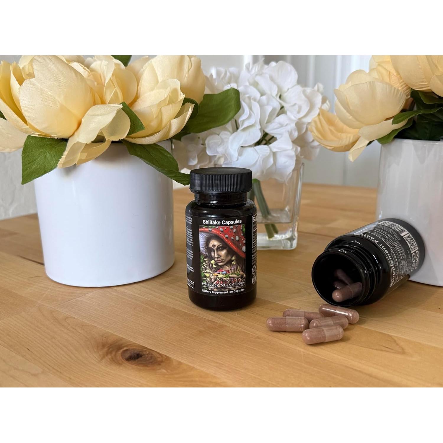 Cápsulas de Shiitake Orgánico Muther Mushroom 300mg - 100% Puro