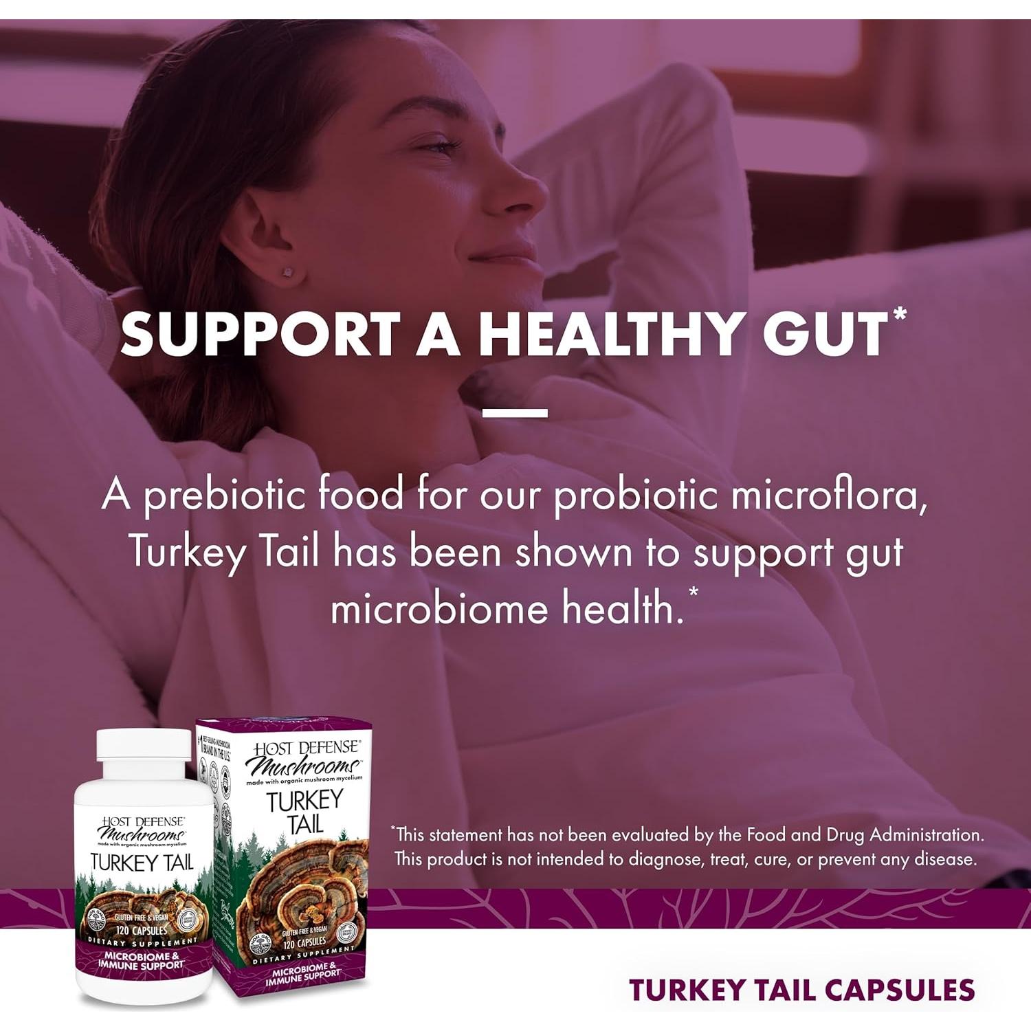 Cápsulas de Cola de Pavo Host Defense - 120 Unidades - Suplemento Digestivo e Inmunitario