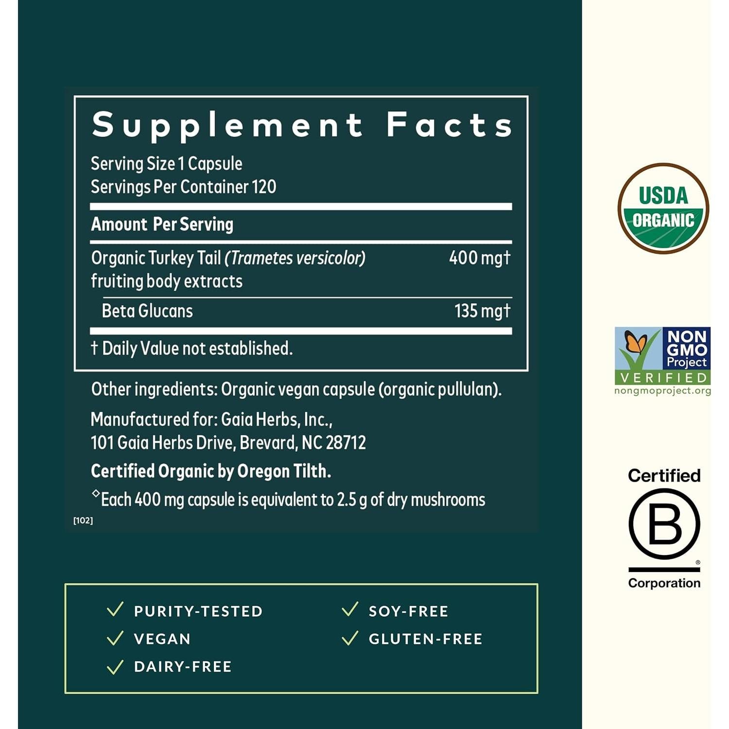 Suplemento Inmunológico Hongos Cola de Pavo Gaia Herbs 120 Cápsulas