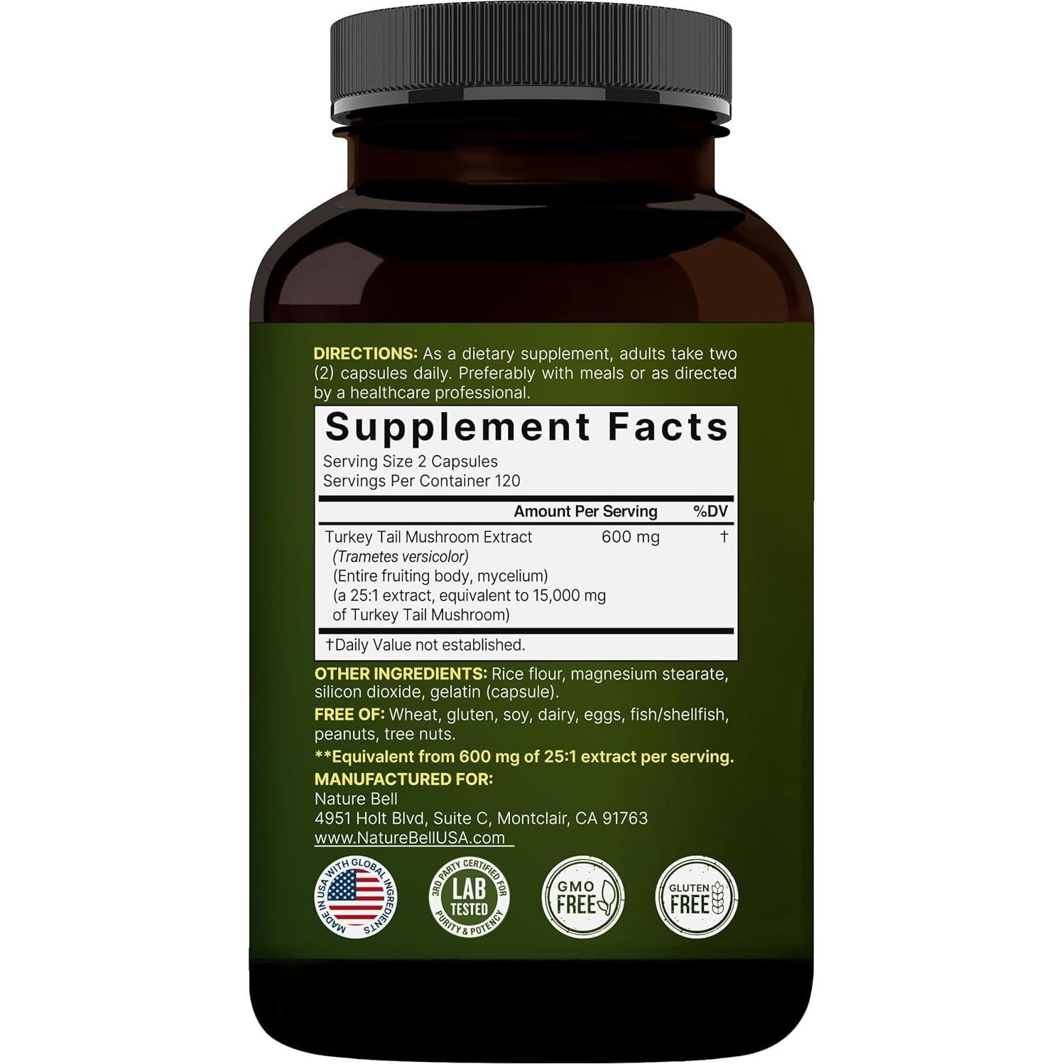 Cápsulas de Hongo Cola de Pavo NatureBell 240 Unidades 15000mg