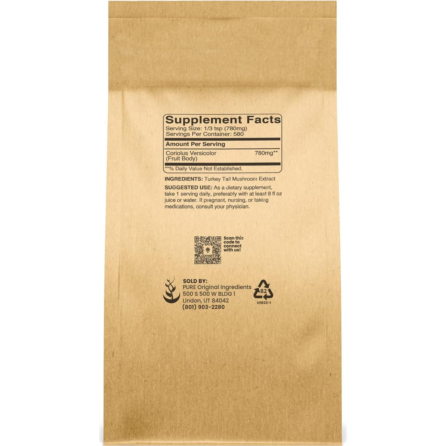 Polvo de Hongos Turkey Tail 454g - Ingredientes Orgánicos Puros