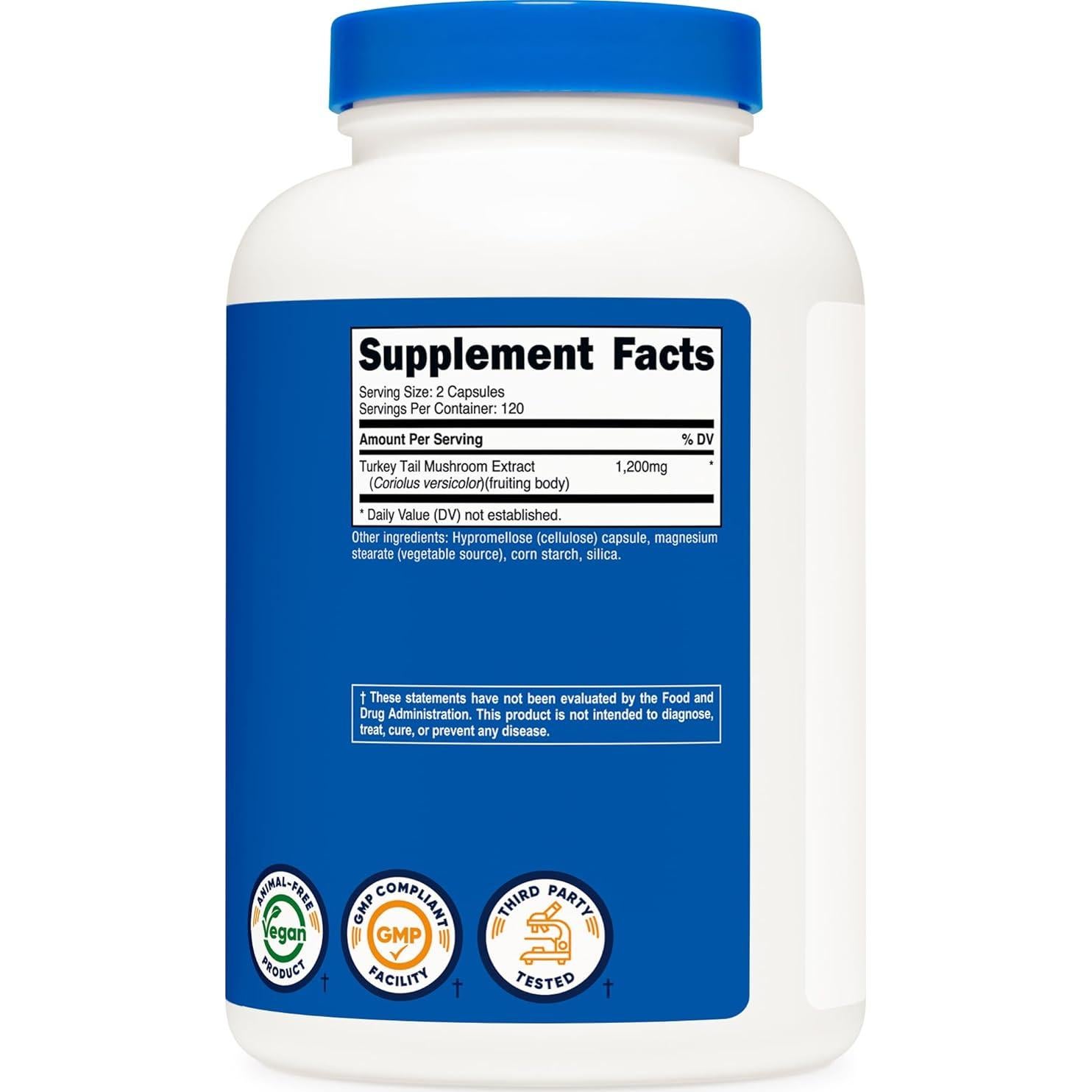 Cápsulas de Hongo Cola de Pavo Nutricost 1200mg - 240 Veggie