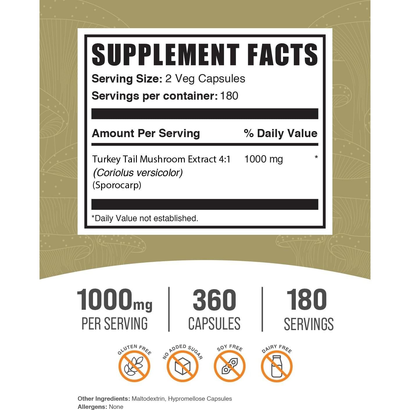 Cápsulas de Hongo Cola de Pavo BulkSupplements 360 Unidades