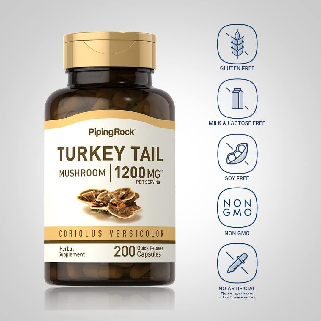 Cápsulas de Hongo Cola de Pavo Piping Rock 1200mg 200 Píldoras