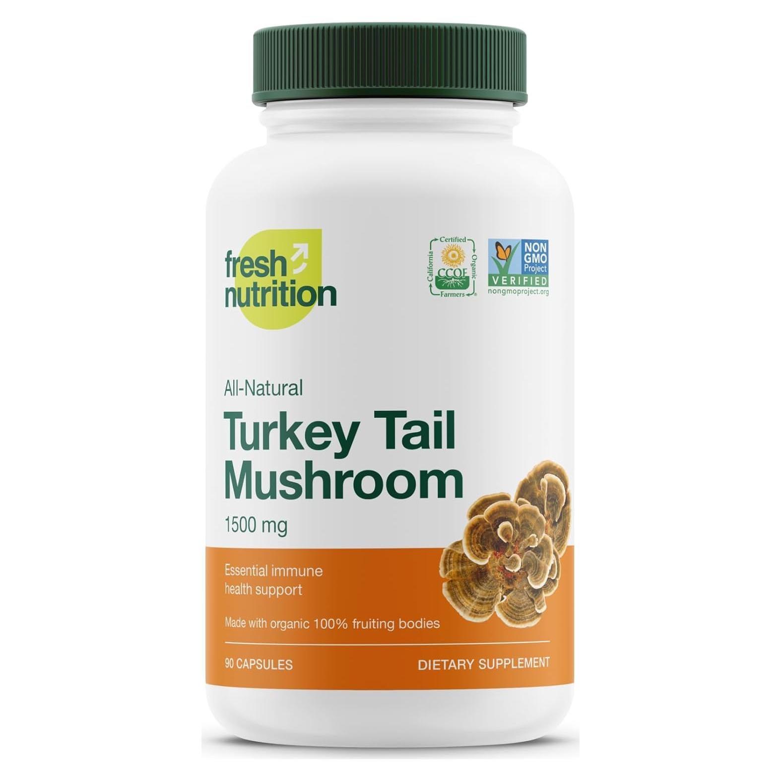 Suplemento de Hongo Cola de Pavo Orgánico Fresh Nutrition - 1500mg - 90 Cápsulas Veganas