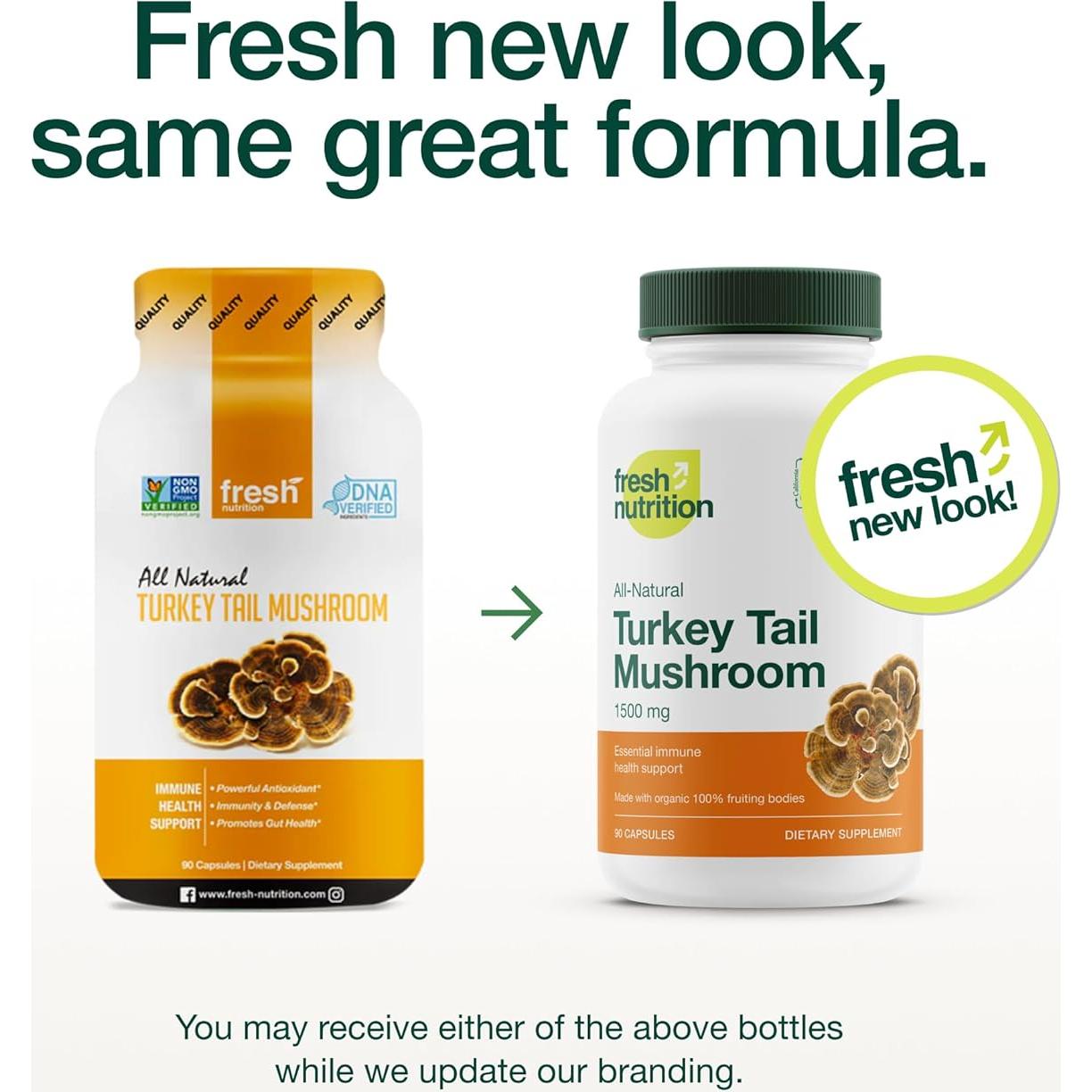 Suplemento de Hongo Cola de Pavo Orgánico Fresh Nutrition - 1500mg - 90 Cápsulas Veganas