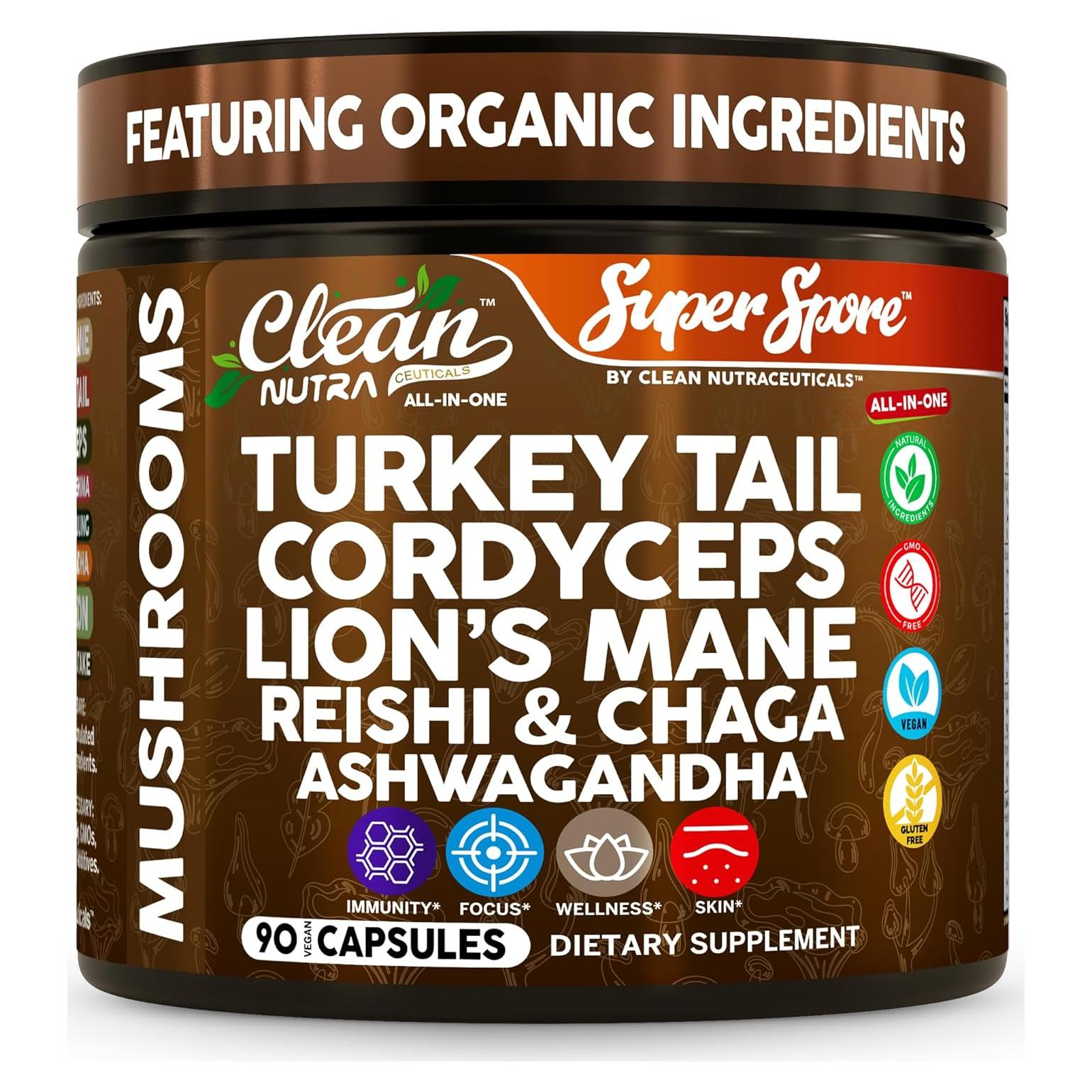 Suplemento de Hongos Orgánicos Clean Nutra 90 Cápsulas