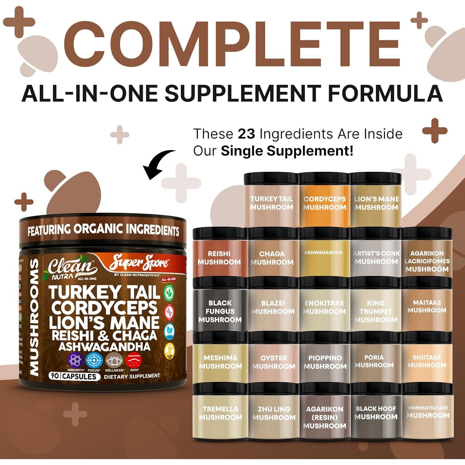 Suplemento de Hongos Orgánicos Clean Nutra 90 Cápsulas