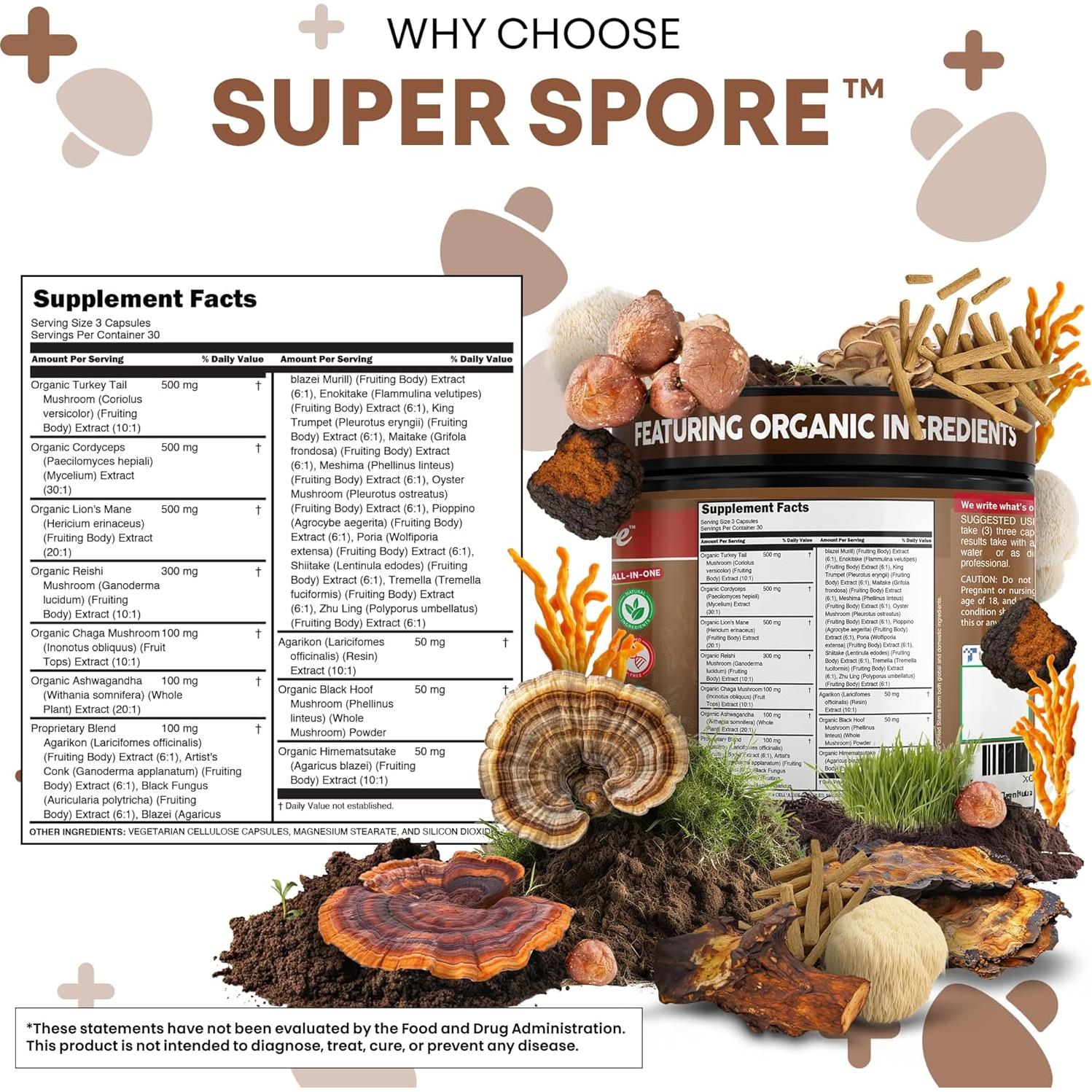 Suplemento de Hongos Orgánicos Clean Nutra 90 Cápsulas