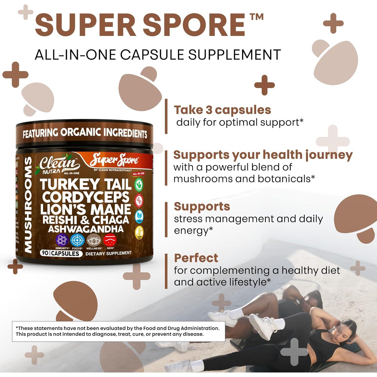 Suplemento de Hongos Orgánicos Clean Nutra 90 Cápsulas