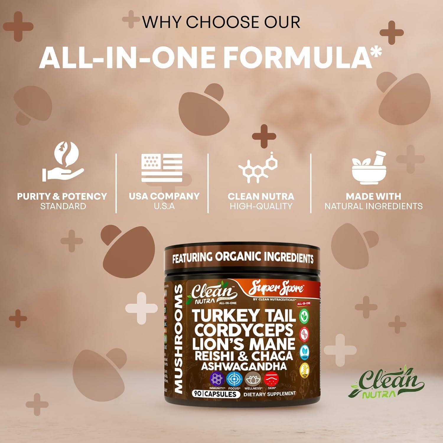 Suplemento de Hongos Orgánicos Clean Nutra 90 Cápsulas