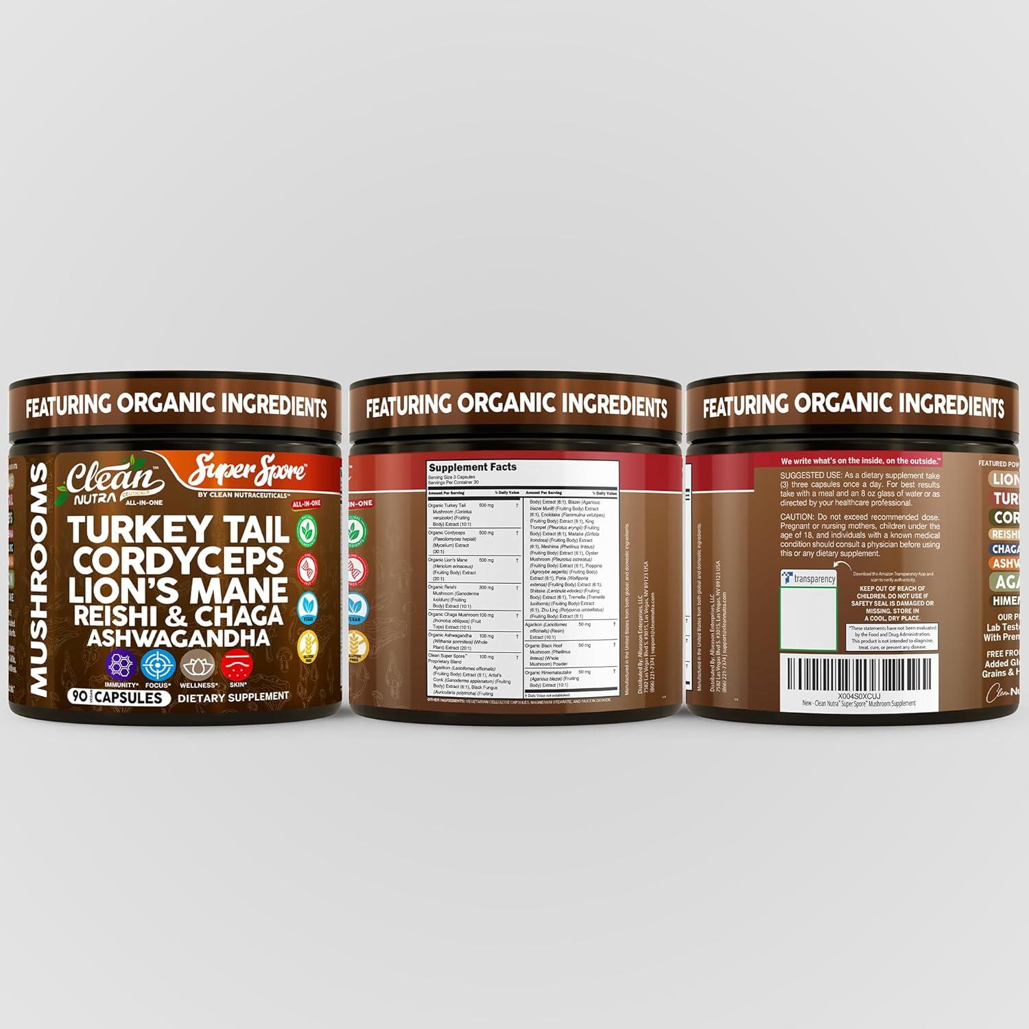 Suplemento de Hongos Orgánicos Clean Nutra 90 Cápsulas