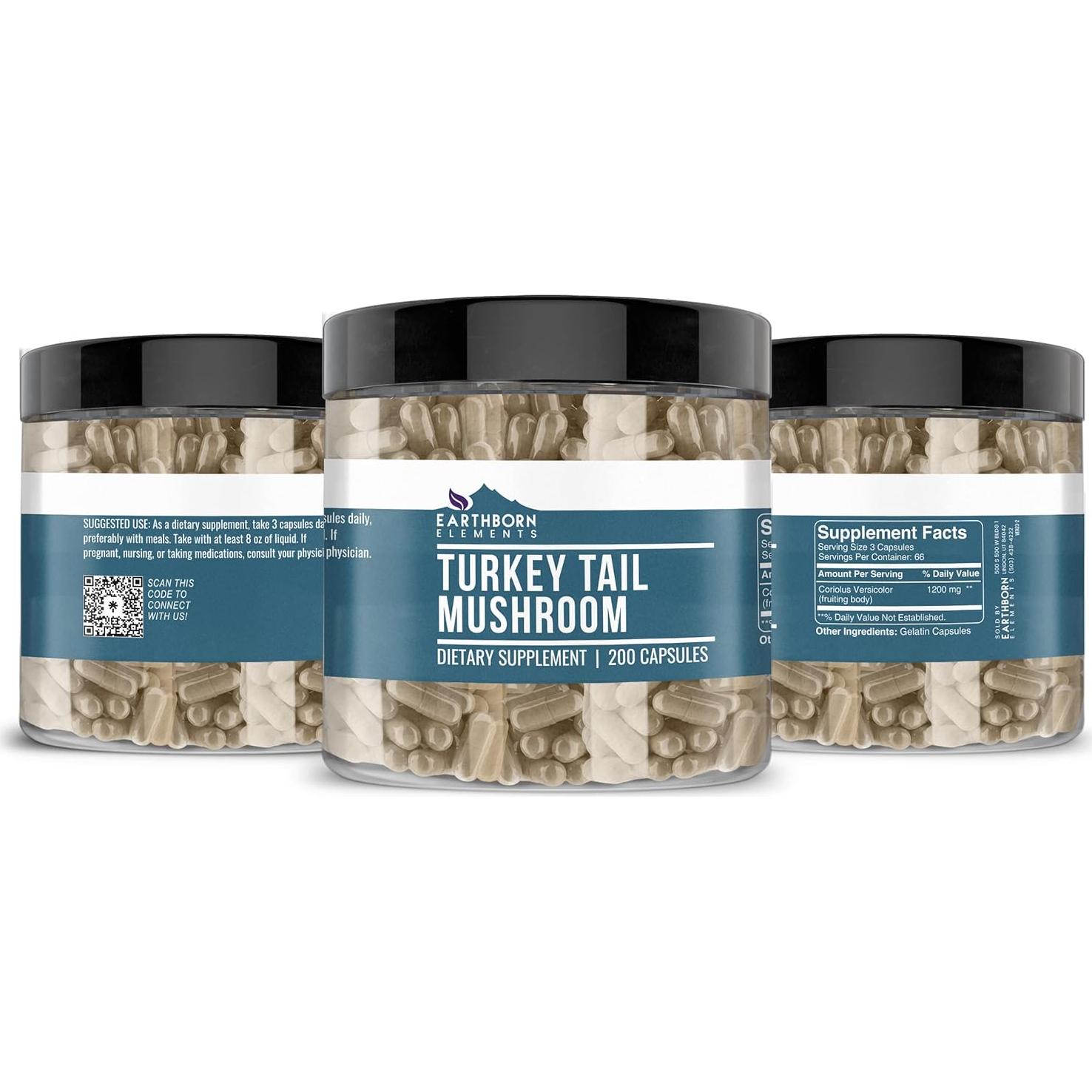 Cápsulas de Hongos Cola de Pavo Earthborn Elements 200 Unidades