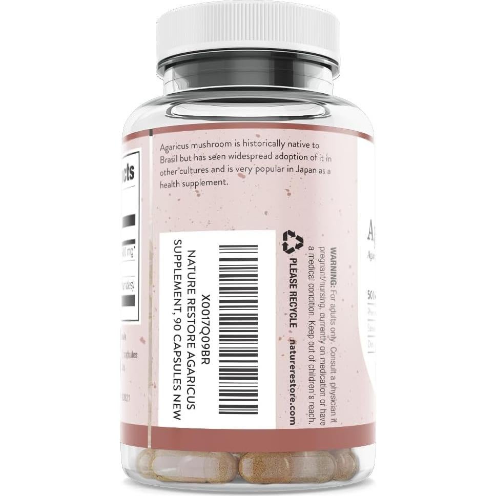 Suplemento de Hongo Agaricus Blazei Nature Restore 90 Cápsulas 500mg