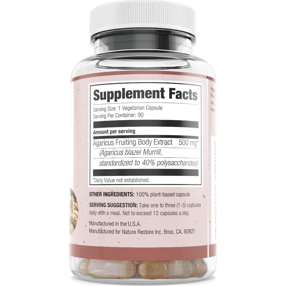 Suplemento de Hongo Agaricus Blazei Nature Restore 90 Cápsulas 500mg