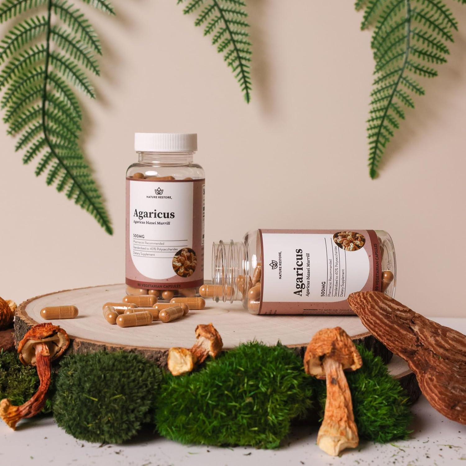 Suplemento de Hongo Agaricus Blazei Nature Restore 90 Cápsulas 500mg