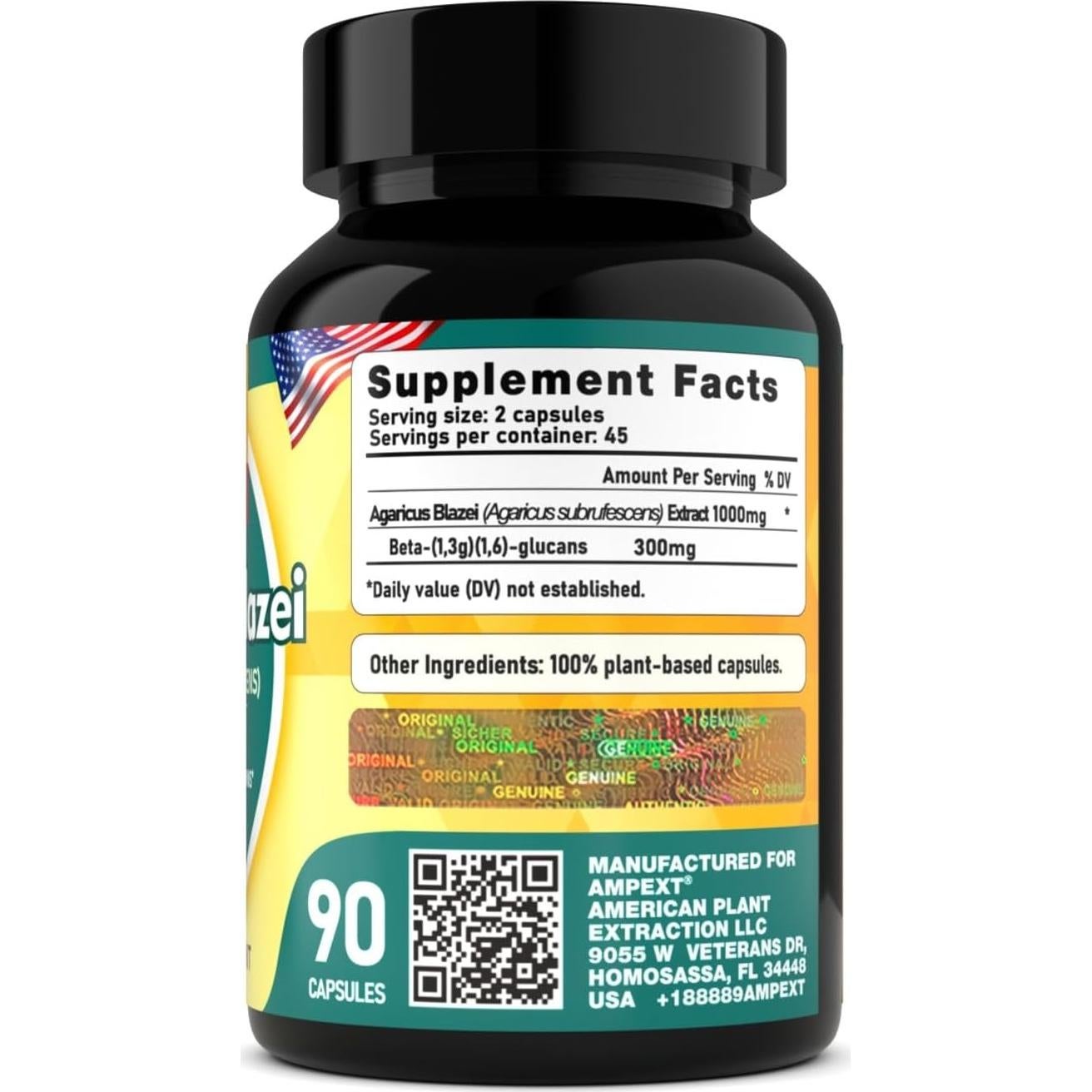 Extracto de Hongo Agaricus Blazei AMPEXT - 90 Cápsulas Inmunidad