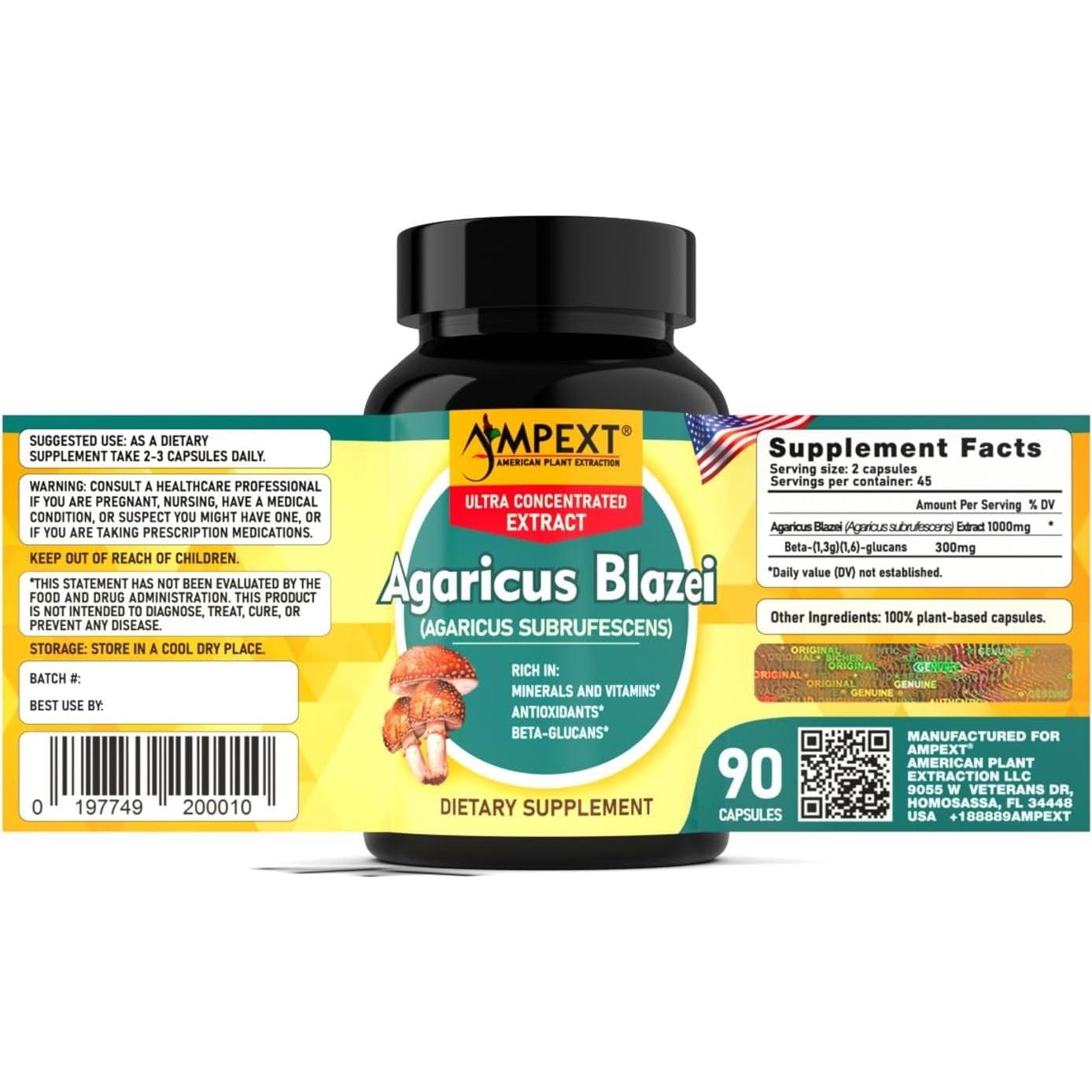 Extracto de Hongo Agaricus Blazei AMPEXT - 90 Cápsulas Inmunidad