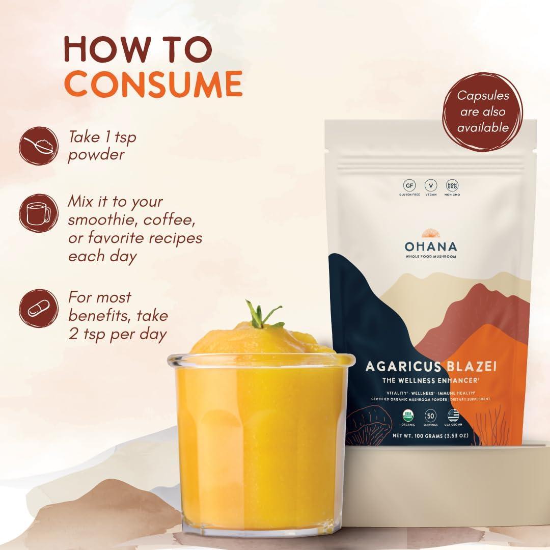 Suplemento de Champiñón Orgánico Ohana Agaricus Blazei 100g