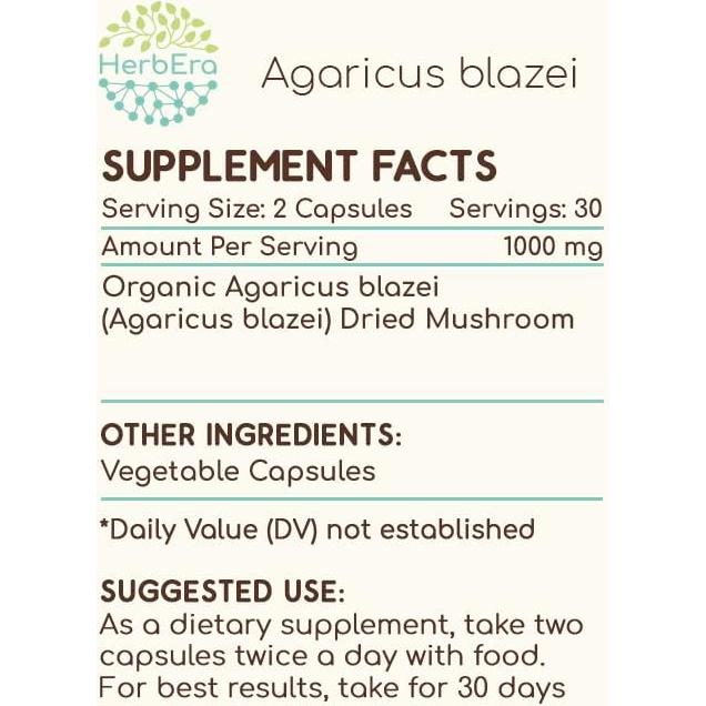 Cápsulas de Agaricus Blazei HerbEra 60 Unidades 500 mg