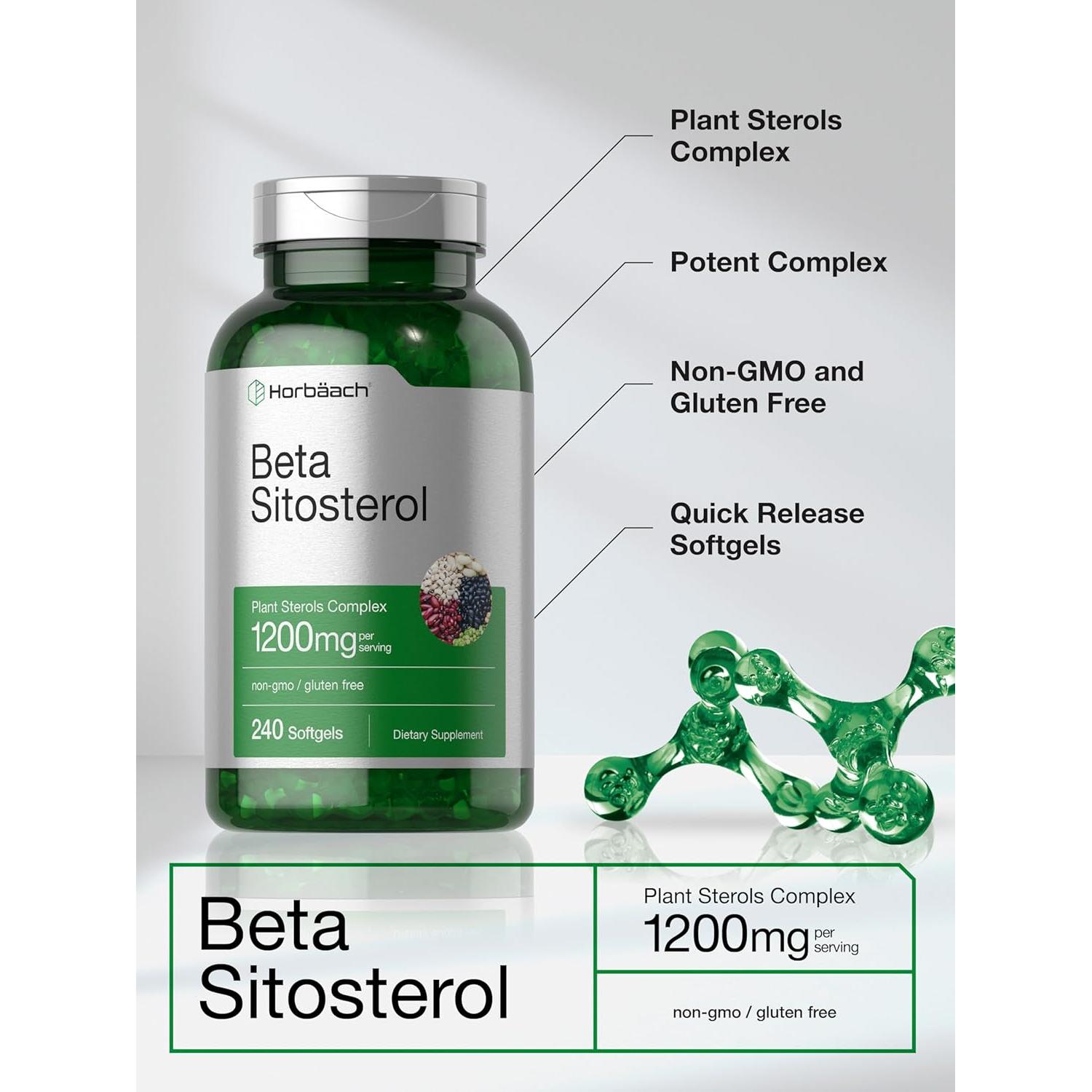 Beta Sitosterol 1200mg Horbäach | 240 Cápsulas Blandas | Suplemento Natural