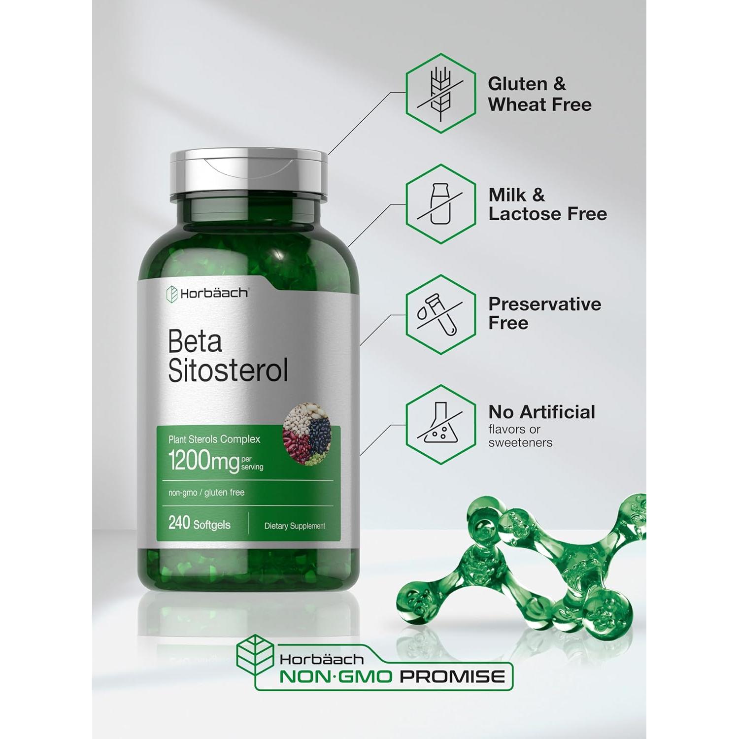 Beta Sitosterol 1200mg Horbäach | 240 Cápsulas Blandas | Suplemento Natural
