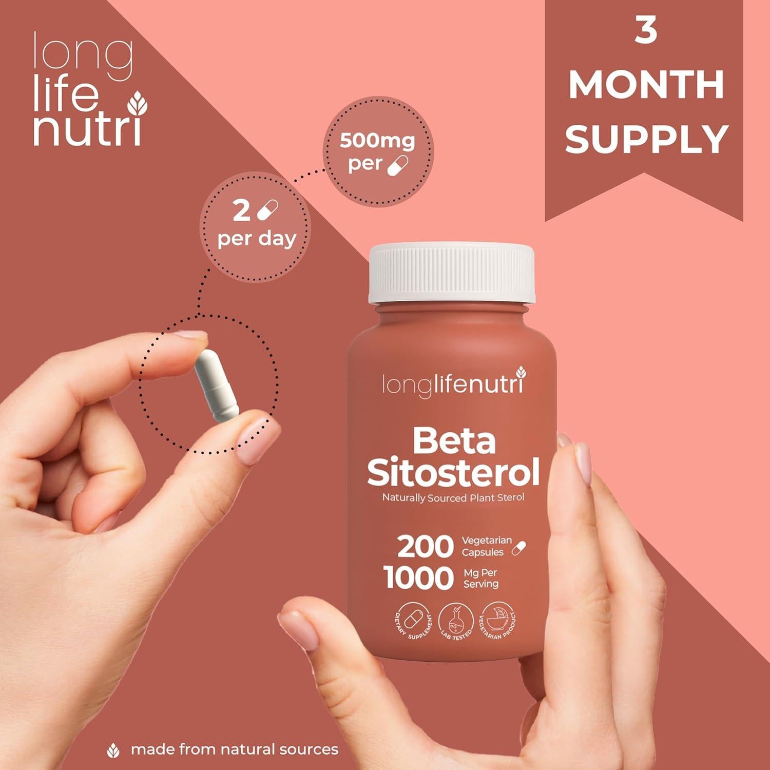 LongLifeNutri Beta Sitosterol 1000mg - 200 Cápsulas Vegetarianas