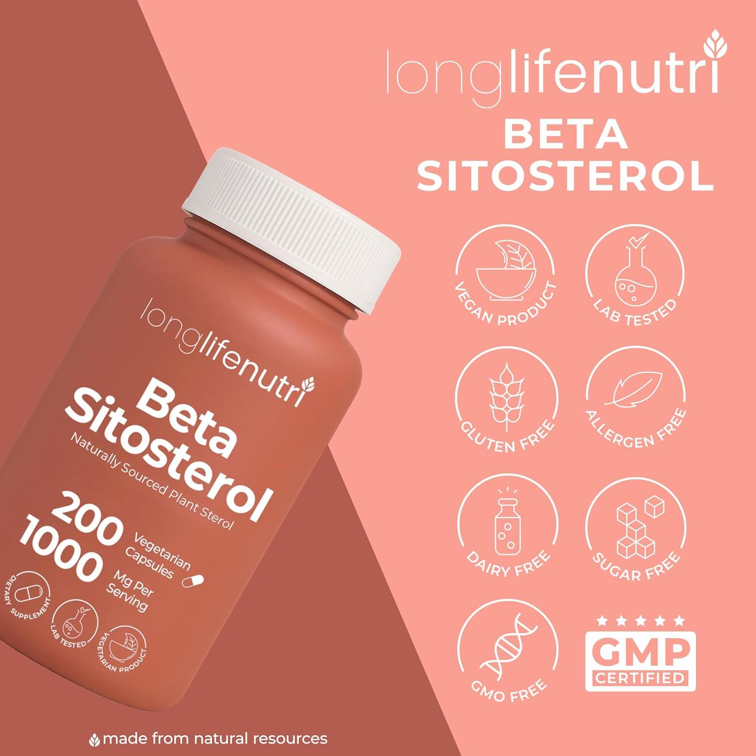LongLifeNutri Beta Sitosterol 1000mg - 200 Cápsulas Vegetarianas