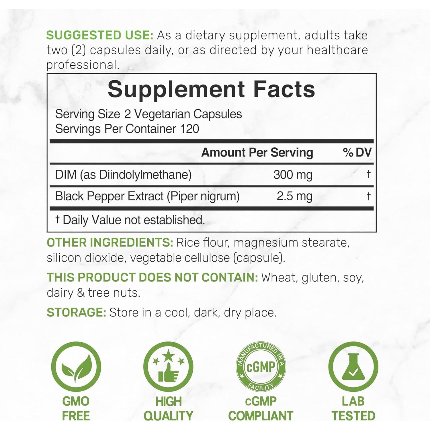 Suplemento DIM 300mg 240 Cápsulas - Equilibrio de Estrógeno