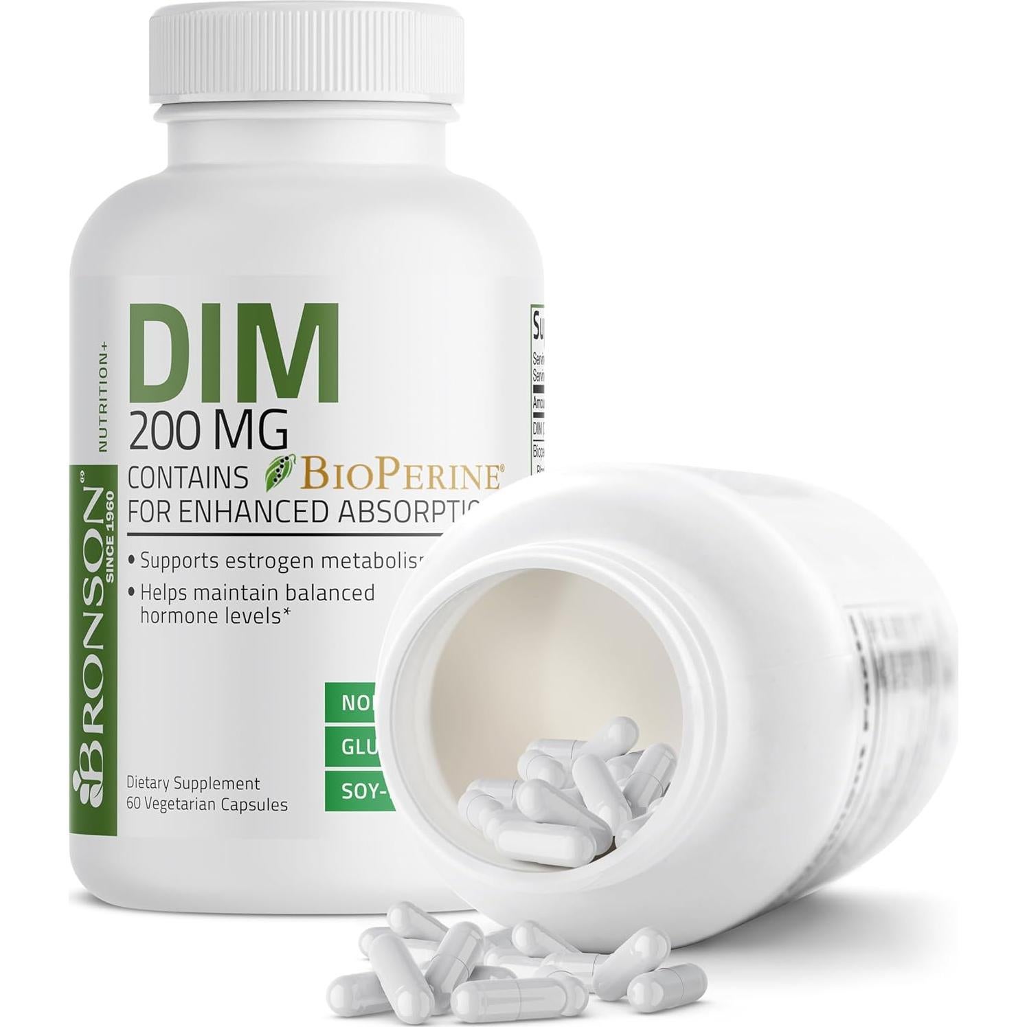 Suplemento Bronson DIM 200 MG con BioPerine - 60 Cápsulas Vegetarianas