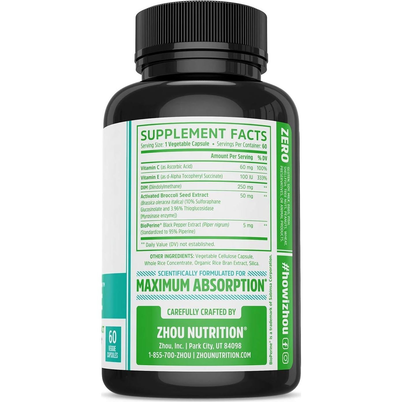 Suplemento Zhou DIM Activo 250mg - Equilibrio Hormonal 60 Cápsulas Veganas