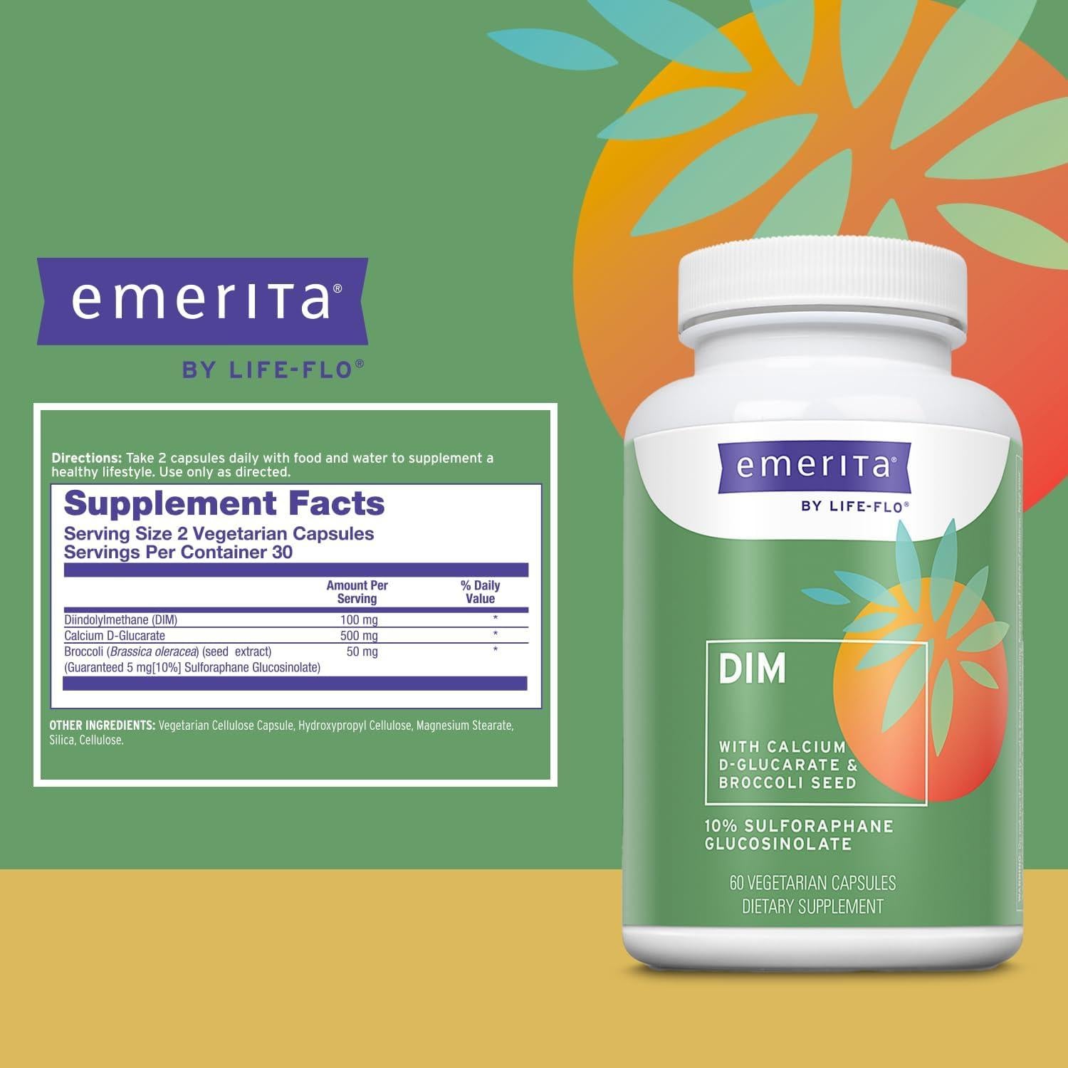 Suplemento DIM Emerita 100mg + D-Glucarato 500mg 30 VegCaps